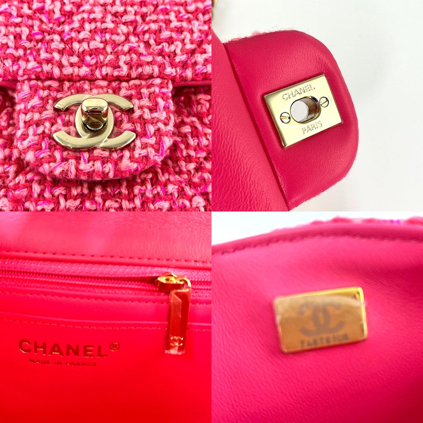 CHANEL Wool Tweed 2022 Pink Rectangular Mini Flap Bag
