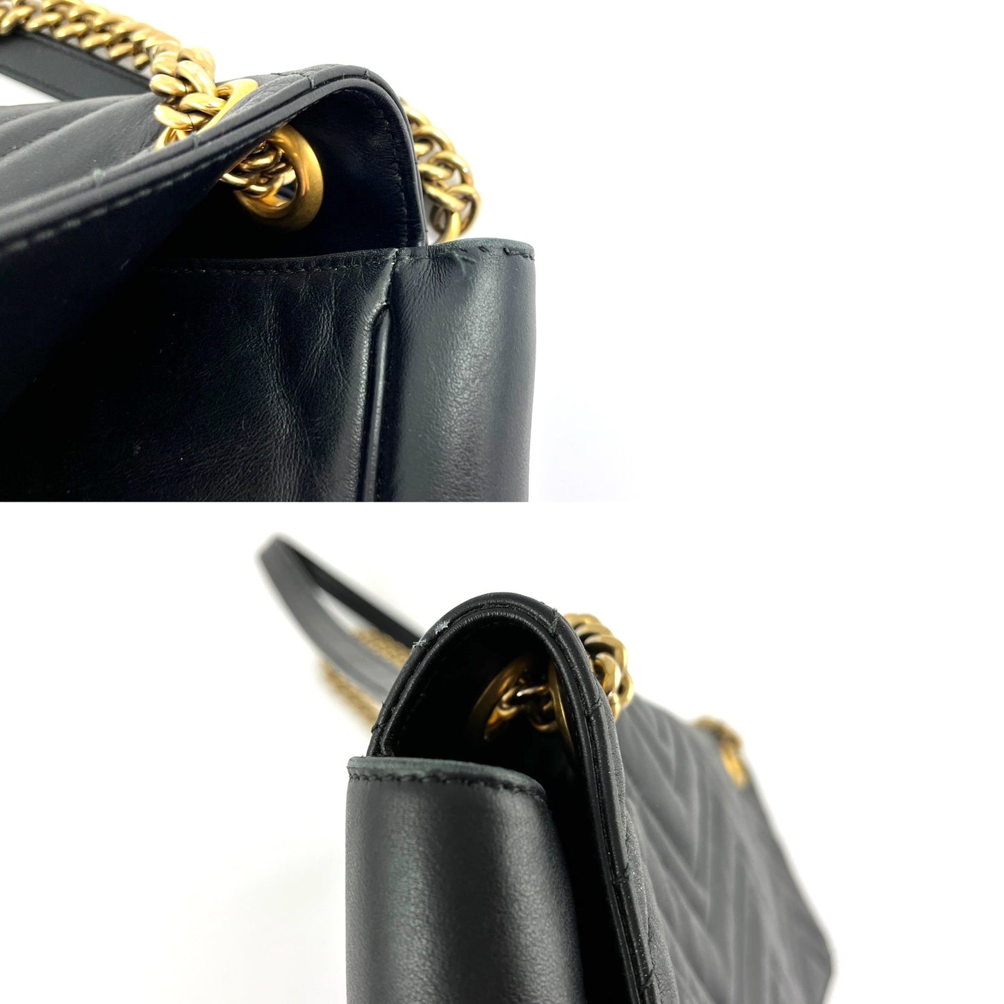 GUCCI Marmont Matelasse Large GG Black Chevron Leather Shoulder Bag