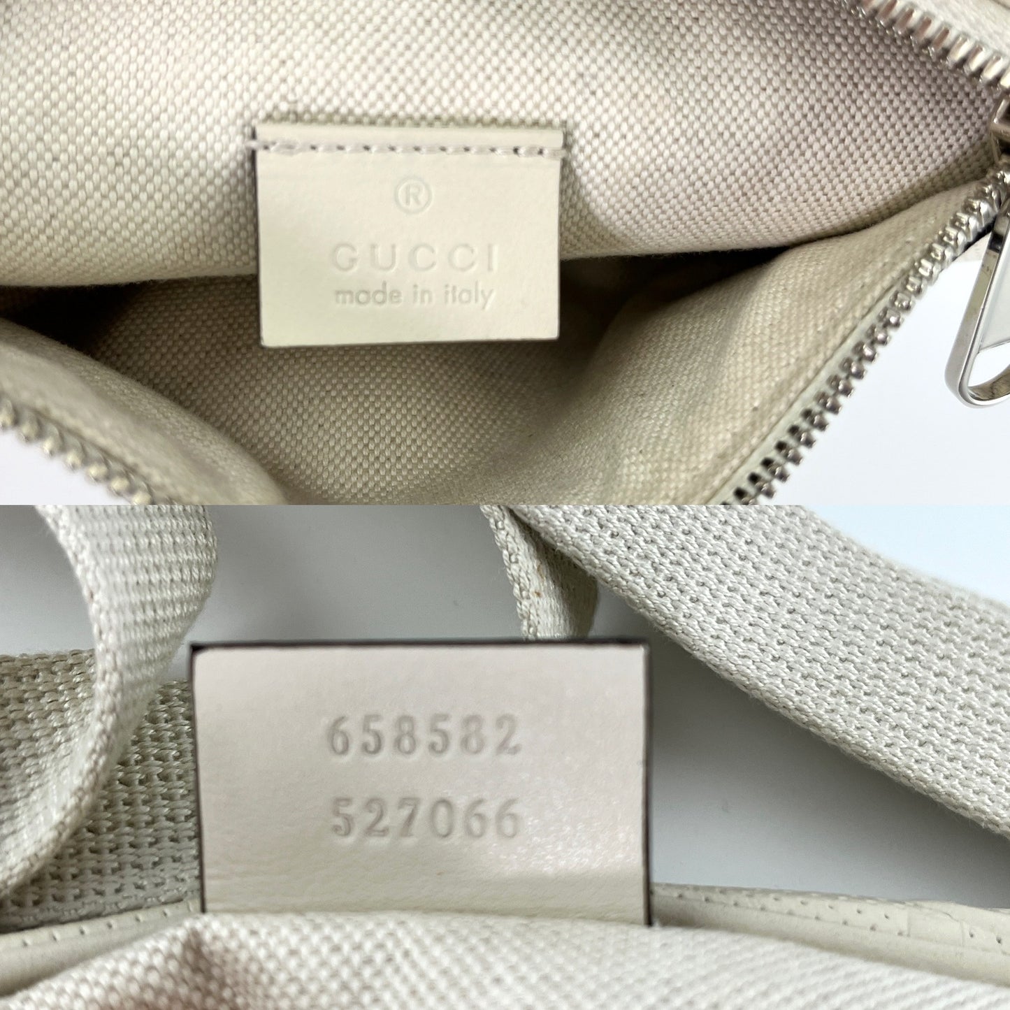 GUCCI Ivory Embossed GG Leather Belt Waist Bag