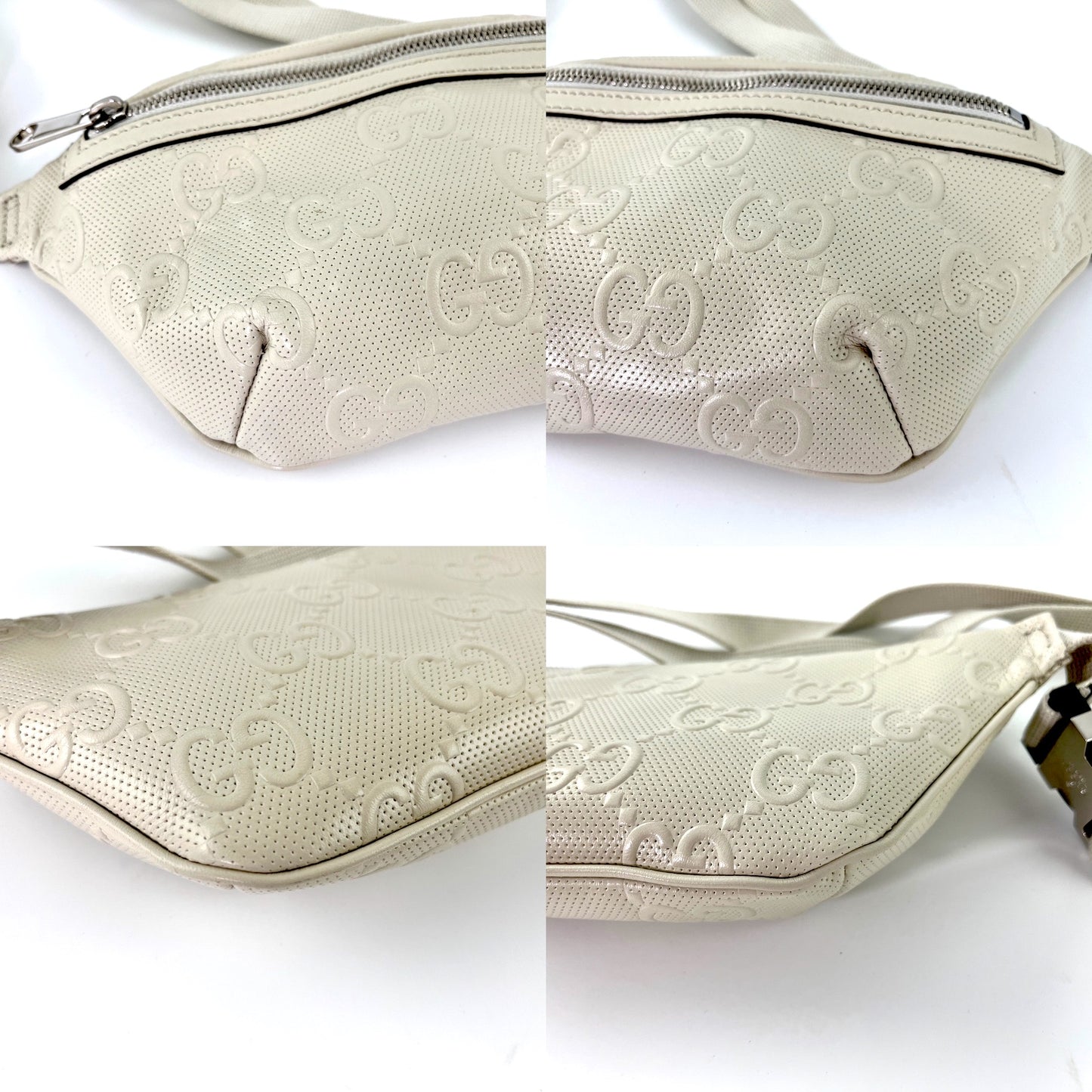 GUCCI Ivory Embossed GG Leather Belt Waist Bag