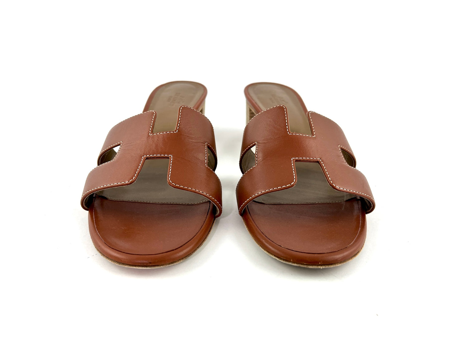 HERMES Gold Leather Oasis Slide Sandals 41