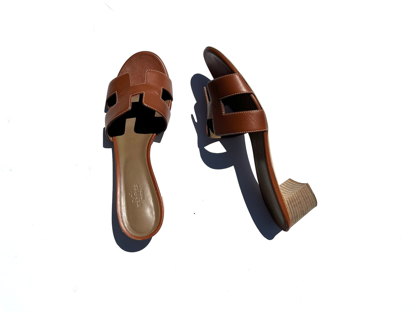 HERMES Gold Leather Oasis Slide Sandals 41