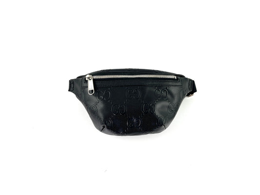 GUCCI Black Embossed GG Leather Belt Waist Bag