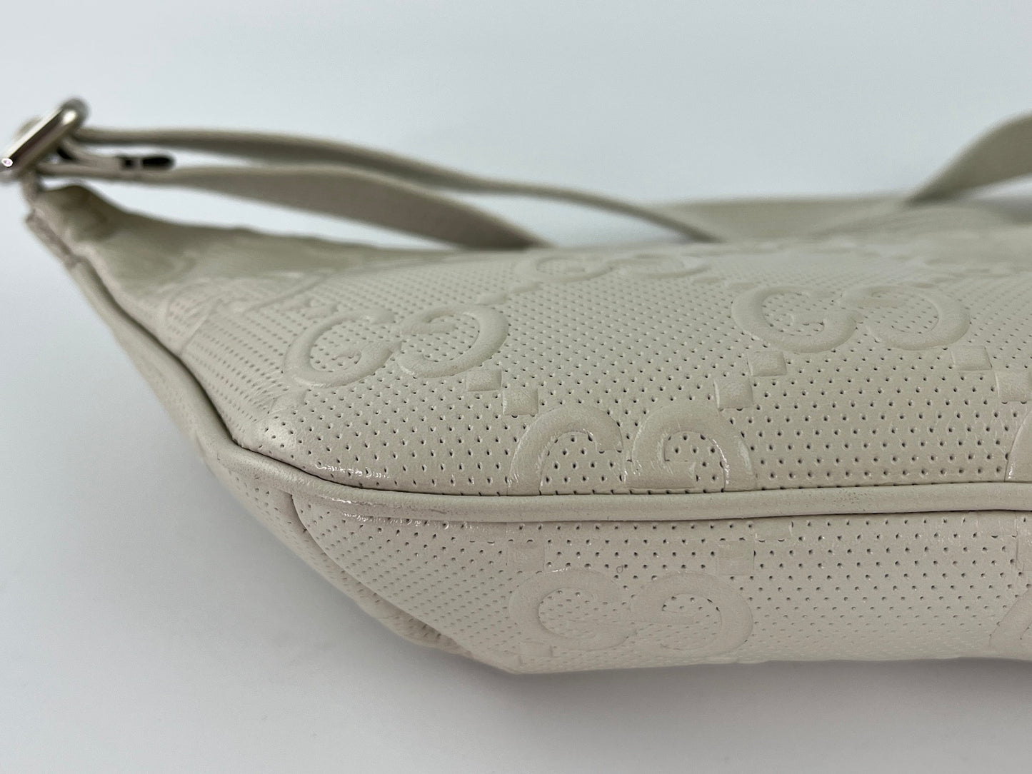 GUCCI Ivory Embossed GG Leather Belt Waist Bag