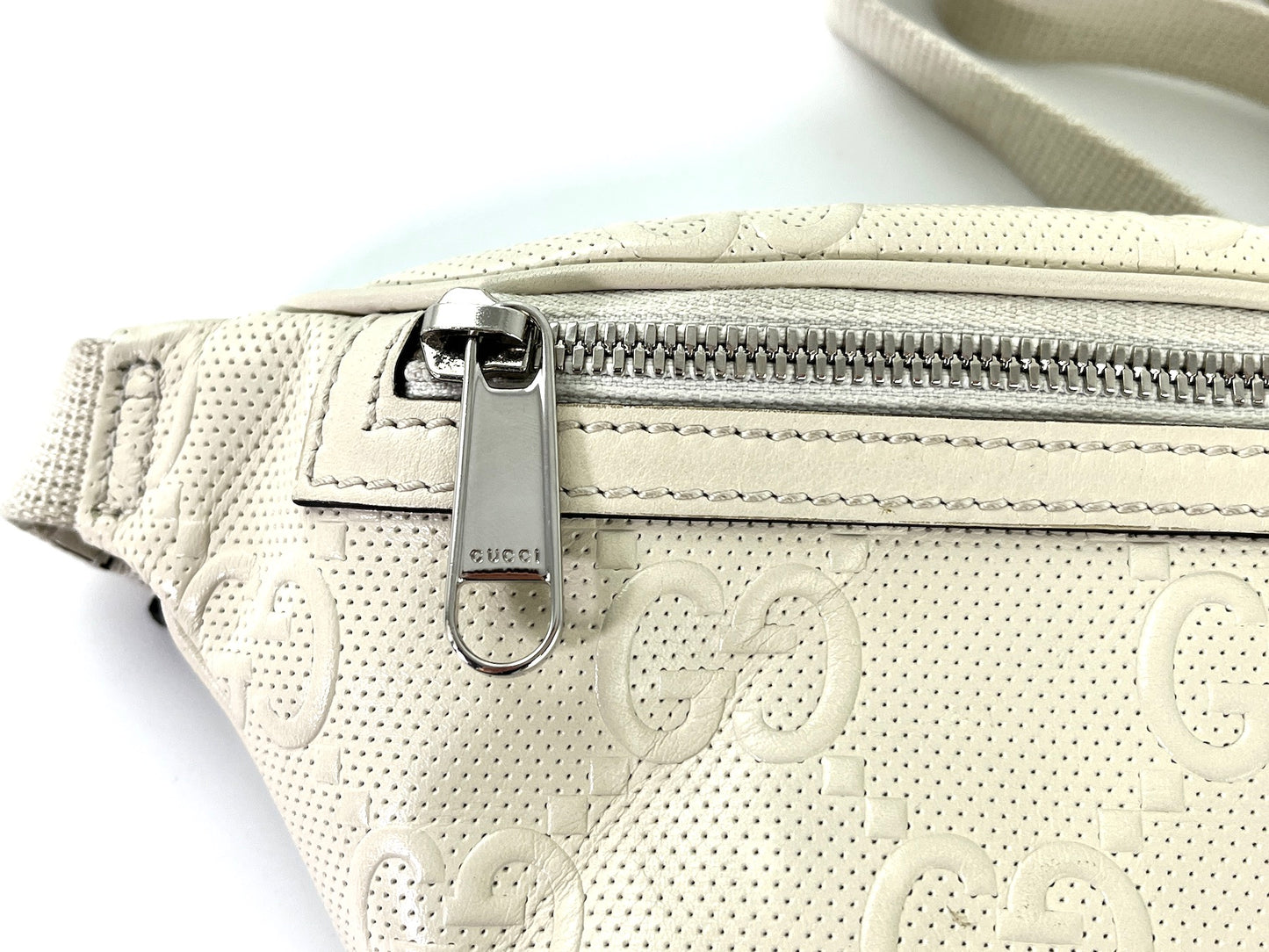 GUCCI Ivory Embossed GG Leather Belt Waist Bag