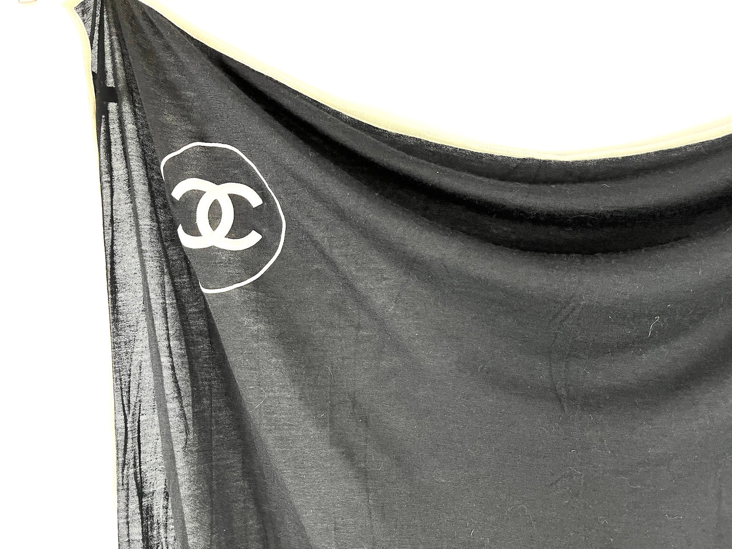 CHANEL Black Cashmere Silk 2020 CC Logo Rectangular Scarf