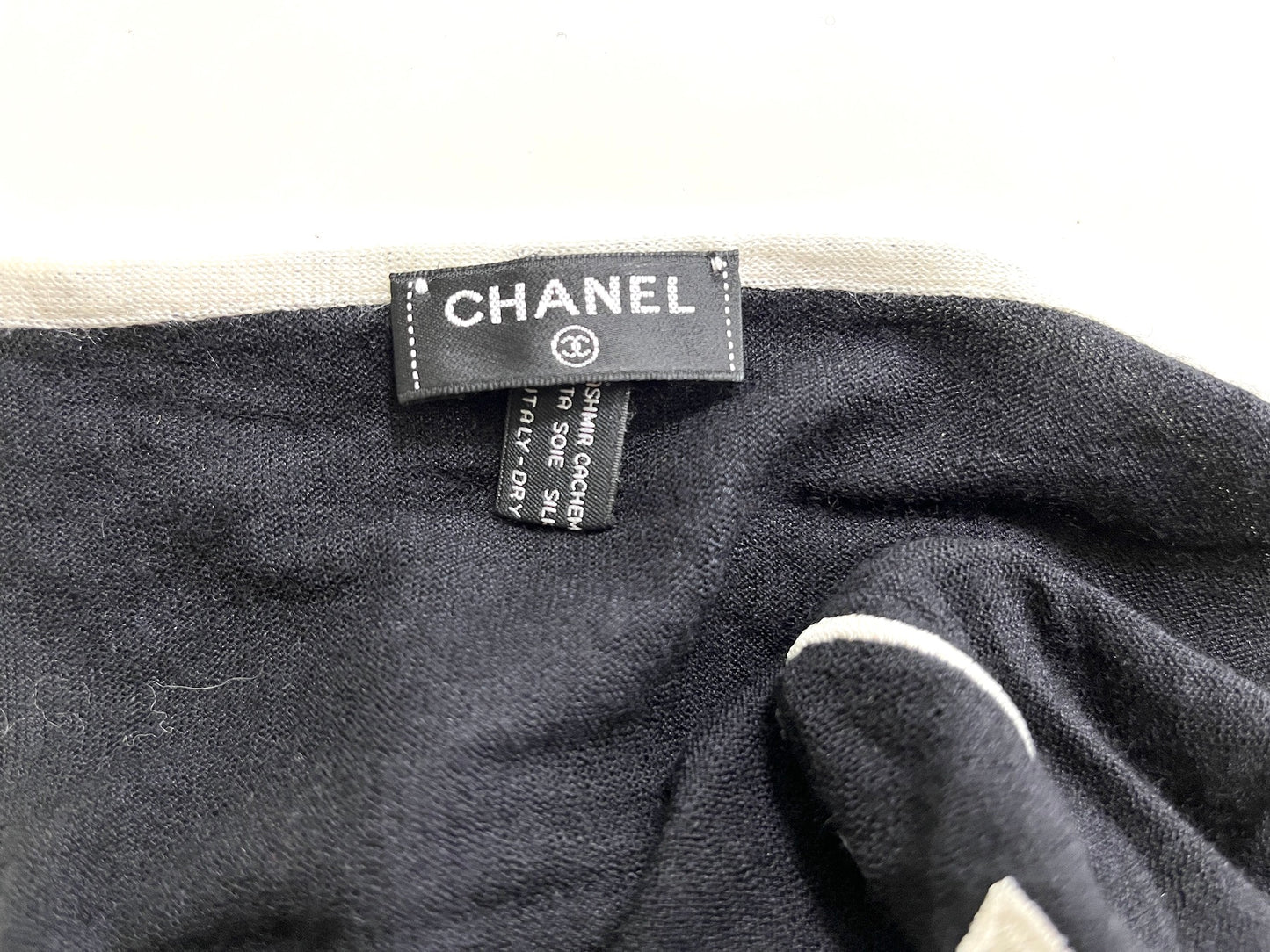 CHANEL Black Cashmere Silk 2020 CC Logo Rectangular Scarf