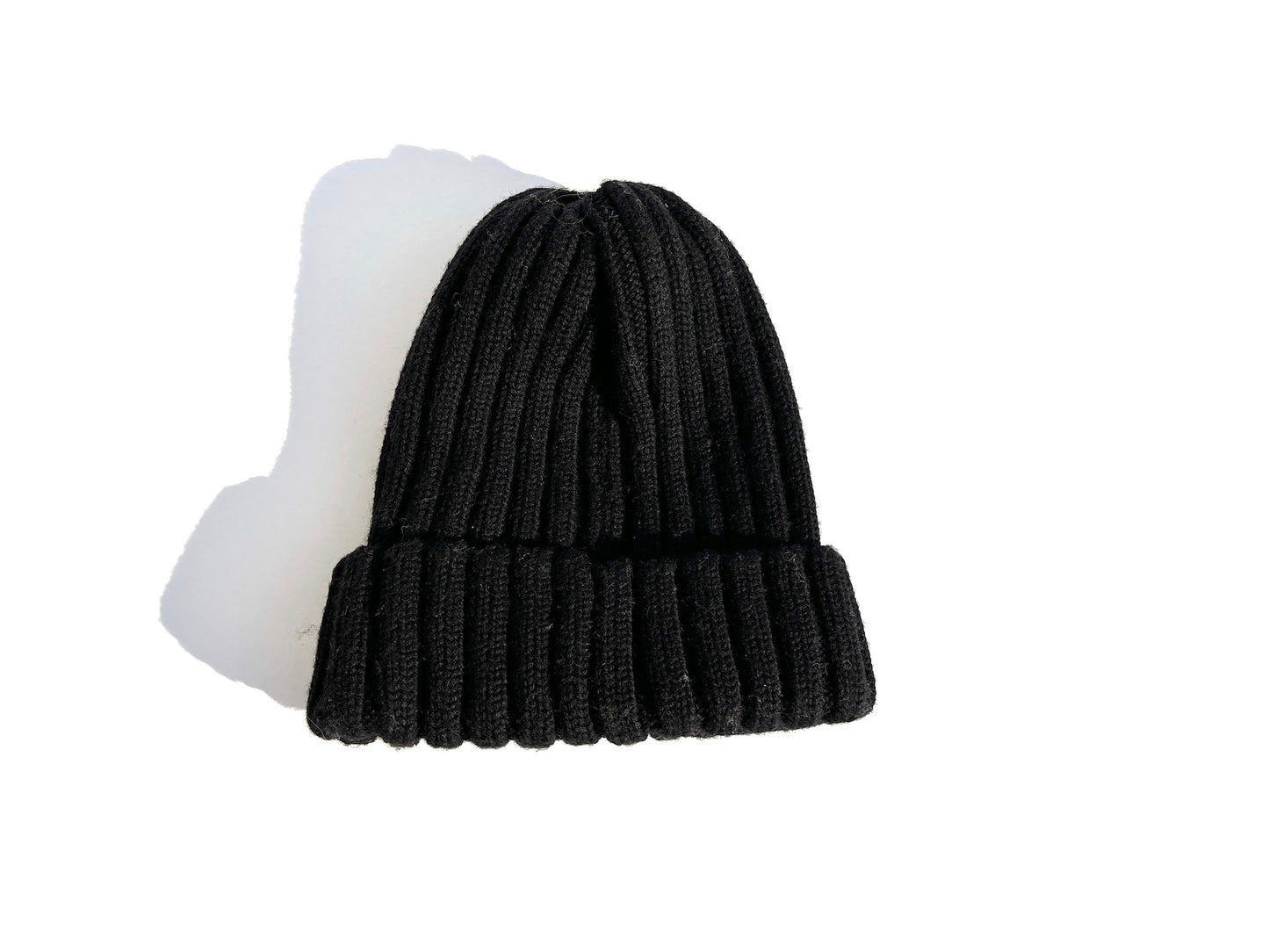 Moncler Black Ribbed Wool Logo Patch Beanie Hat