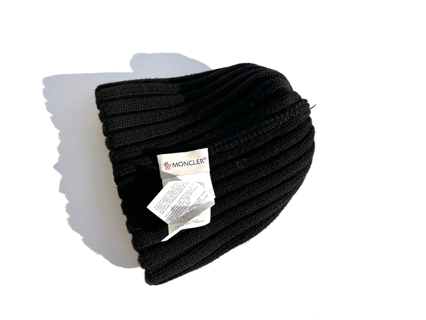 Moncler Black Ribbed Wool Logo Patch Beanie Hat