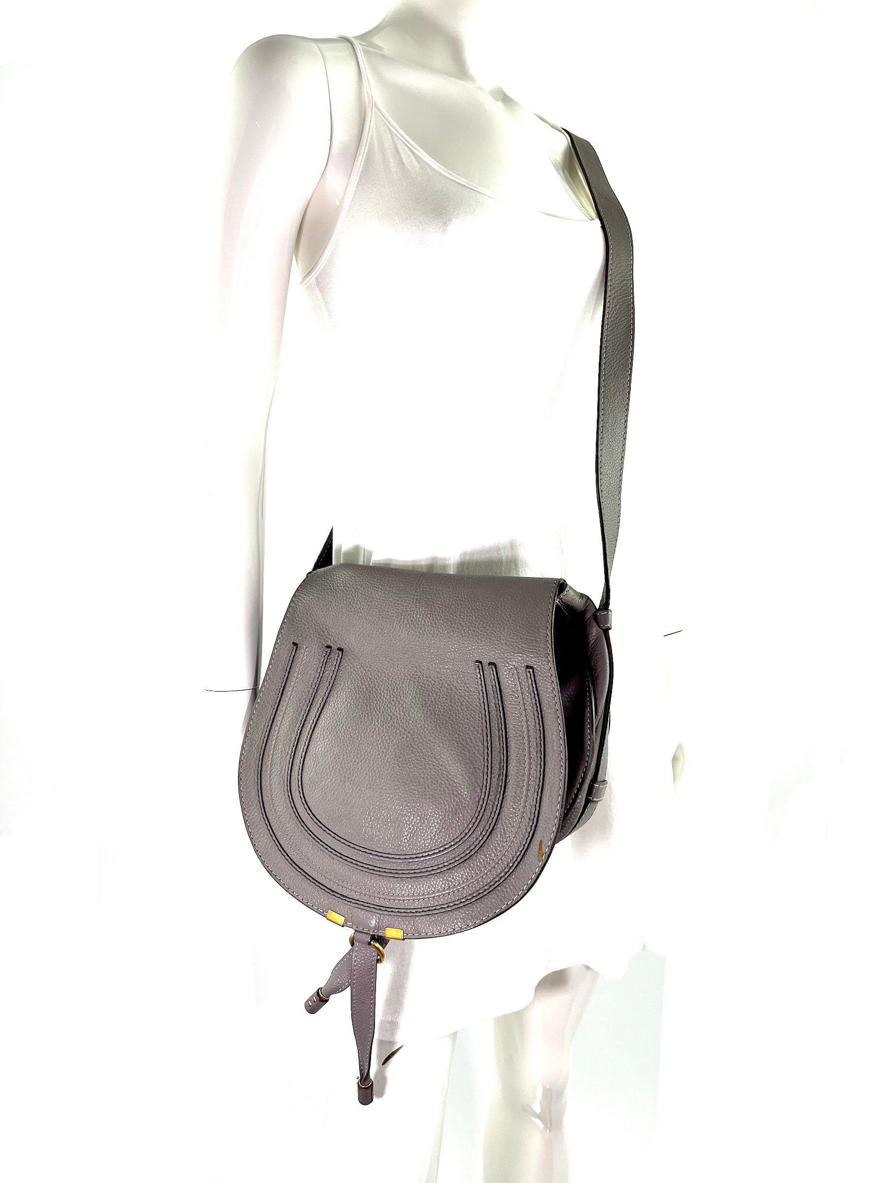 CHLOE Marcie Gray Leather Crossbody Saddle Bag