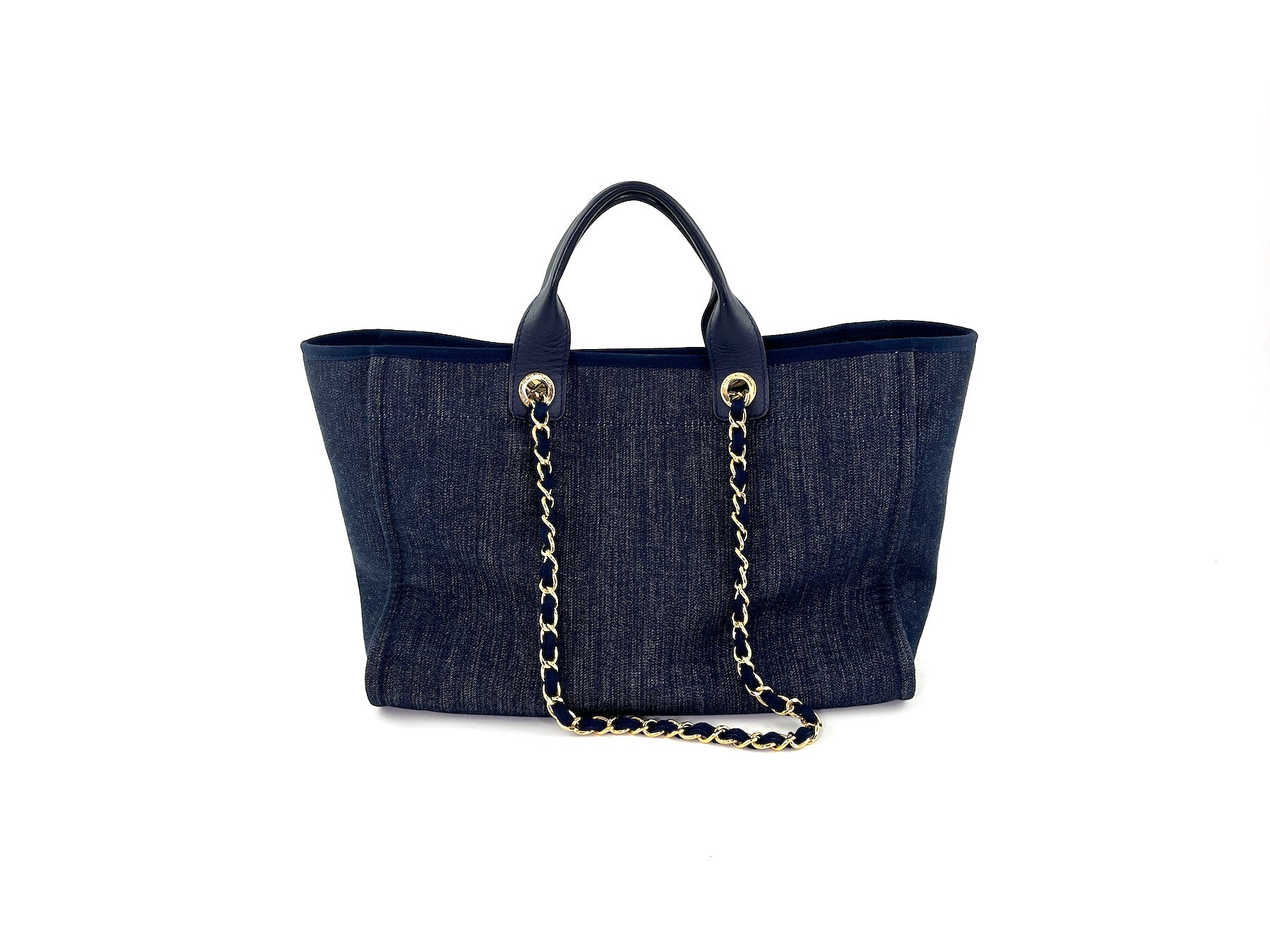 CHANEL Deauville Medium Denim Navy Shopping Tote Bag