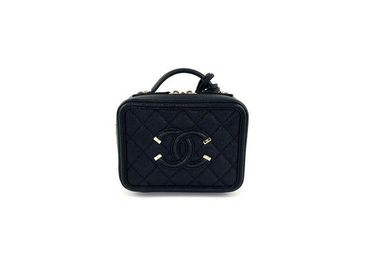 EL Filigree Small Black Caviar Cosmetic Crossbody Vanity Case Bag