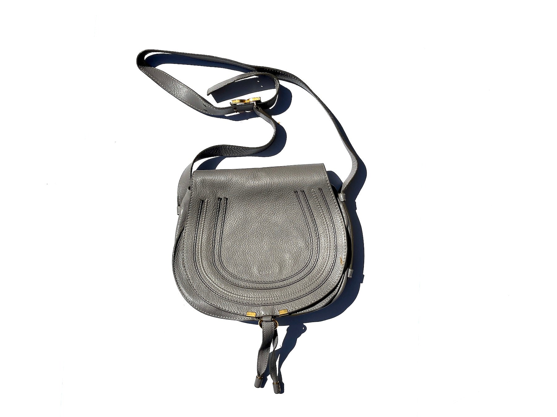 CHLOE Marcie Gray Leather Crossbody Saddle Bag