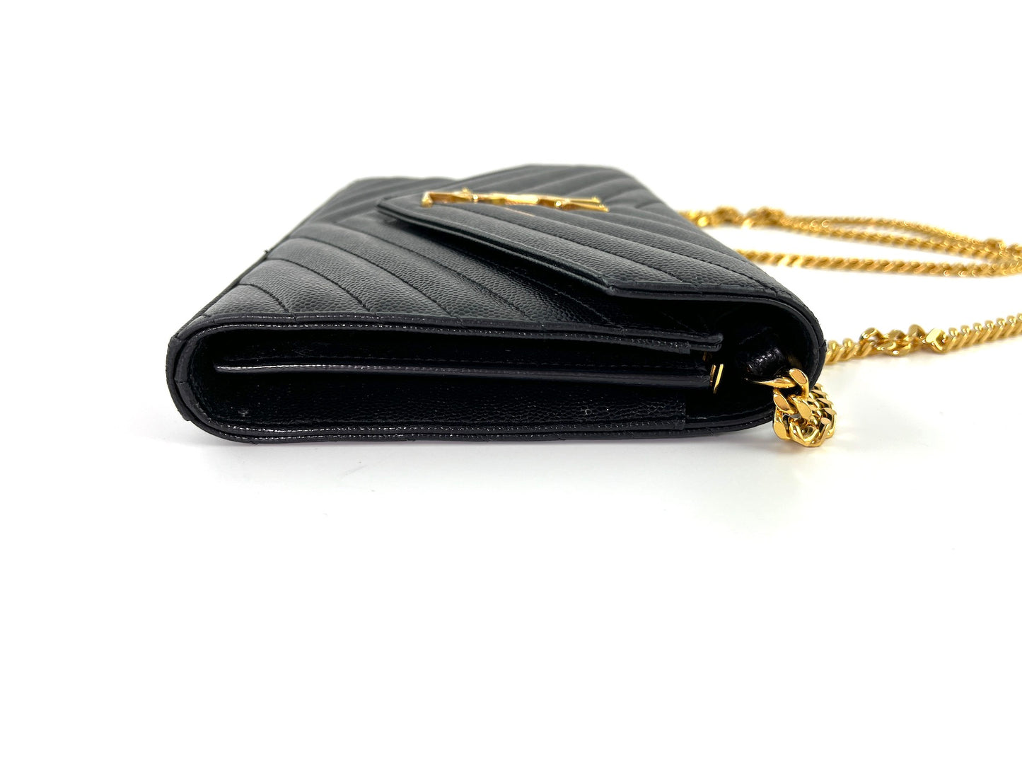 Saint Laurent Black Matelasse Envelope Wallet on Chain