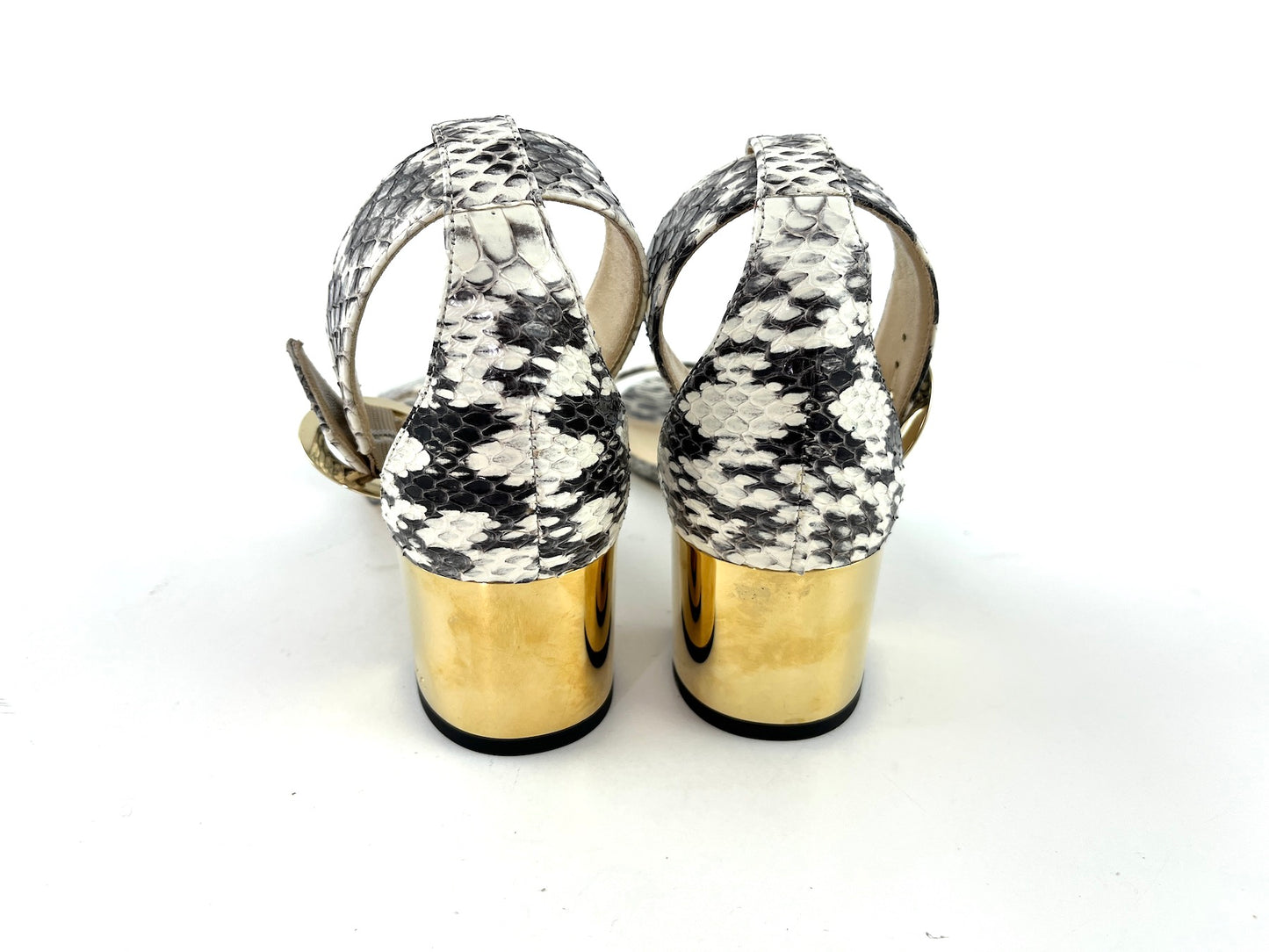 JIMMY CHOO Snakeskin Print White Black Sandals 37.5