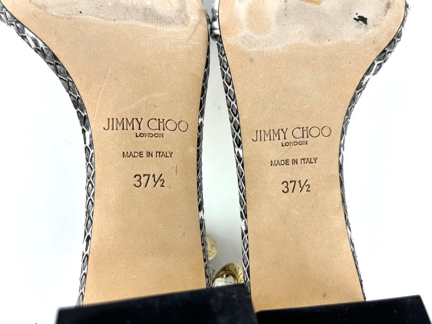 JIMMY CHOO Snakeskin Print White Black Sandals 37.5