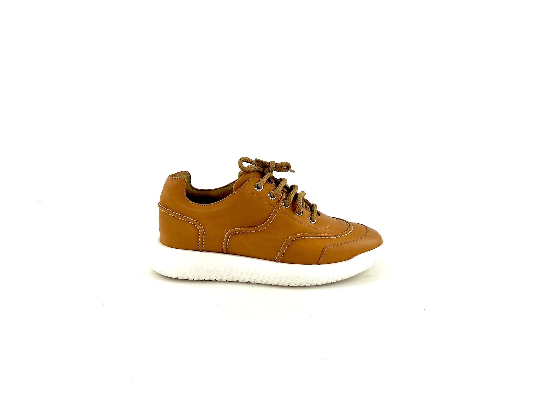 HERMES Turn Veau Sport Brown Leather H Sneakers 38 7.5