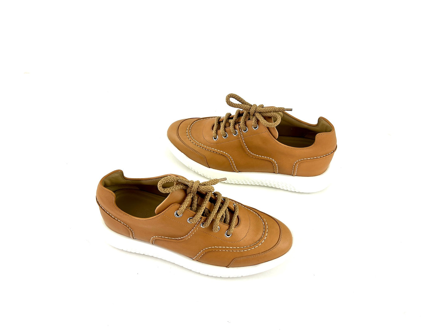 HERMES Turn Veau Sport Brown Leather H Sneakers 38 7.5