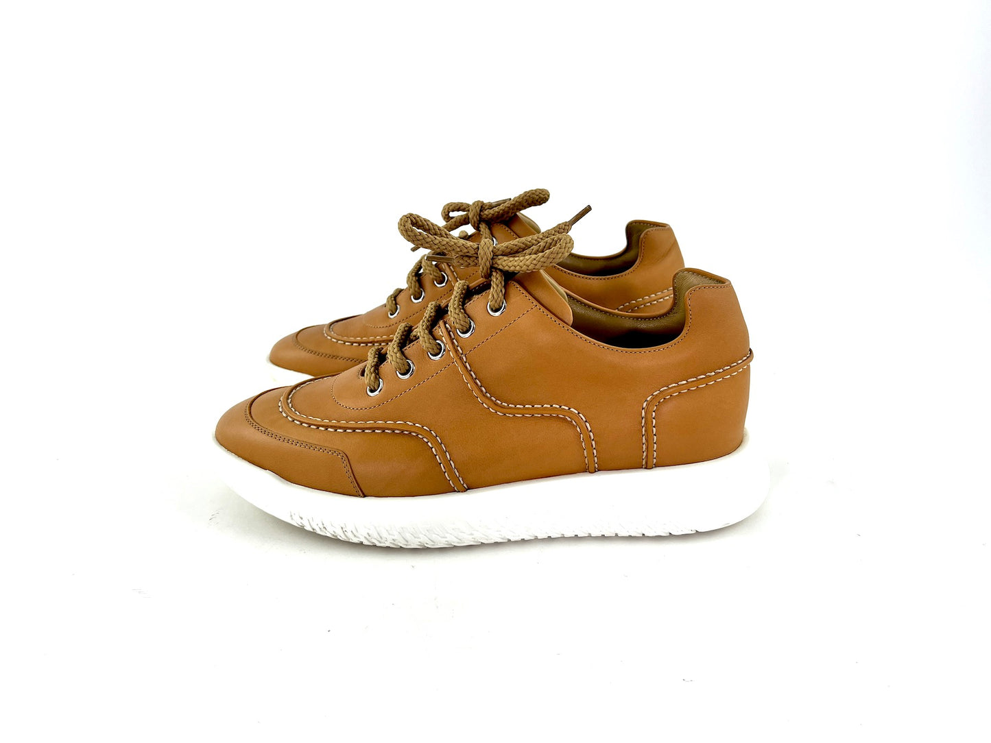 HERMES Turn Veau Sport Brown Leather H Sneakers 38 7.5