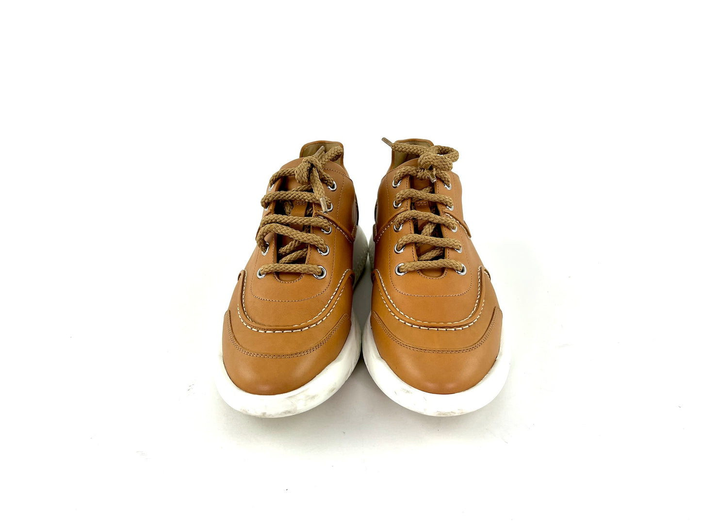 HERMES Turn Veau Sport Brown Leather H Sneakers 38 7.5