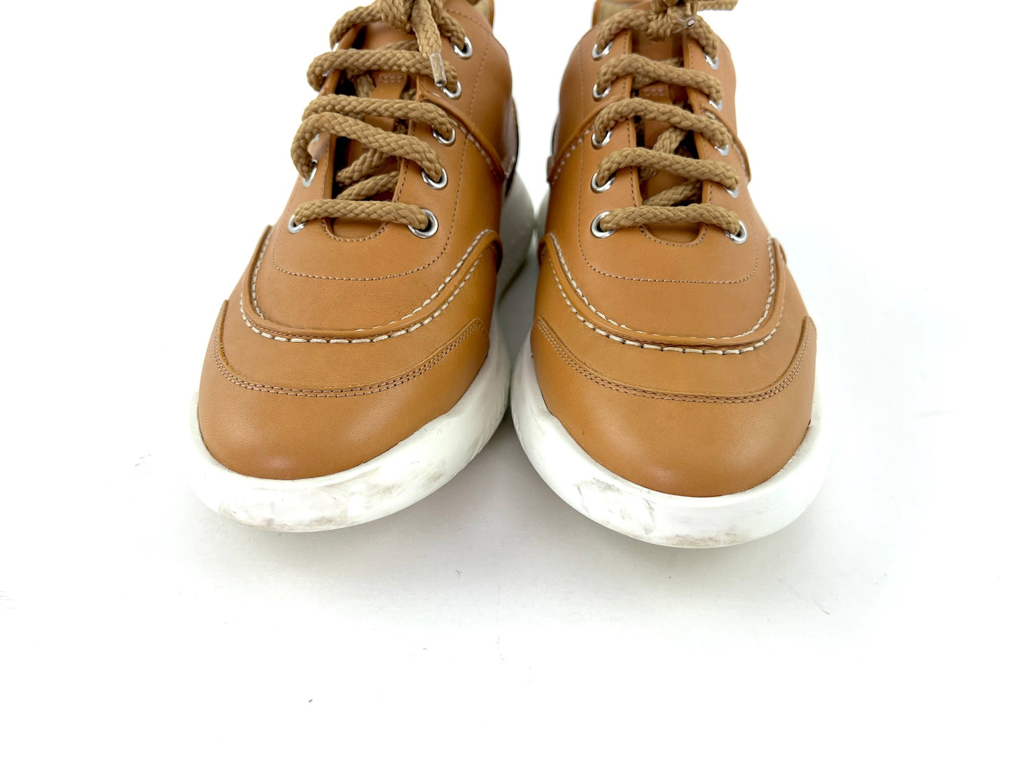 HERMES Turn Veau Sport Brown Leather H Sneakers 38 7.5