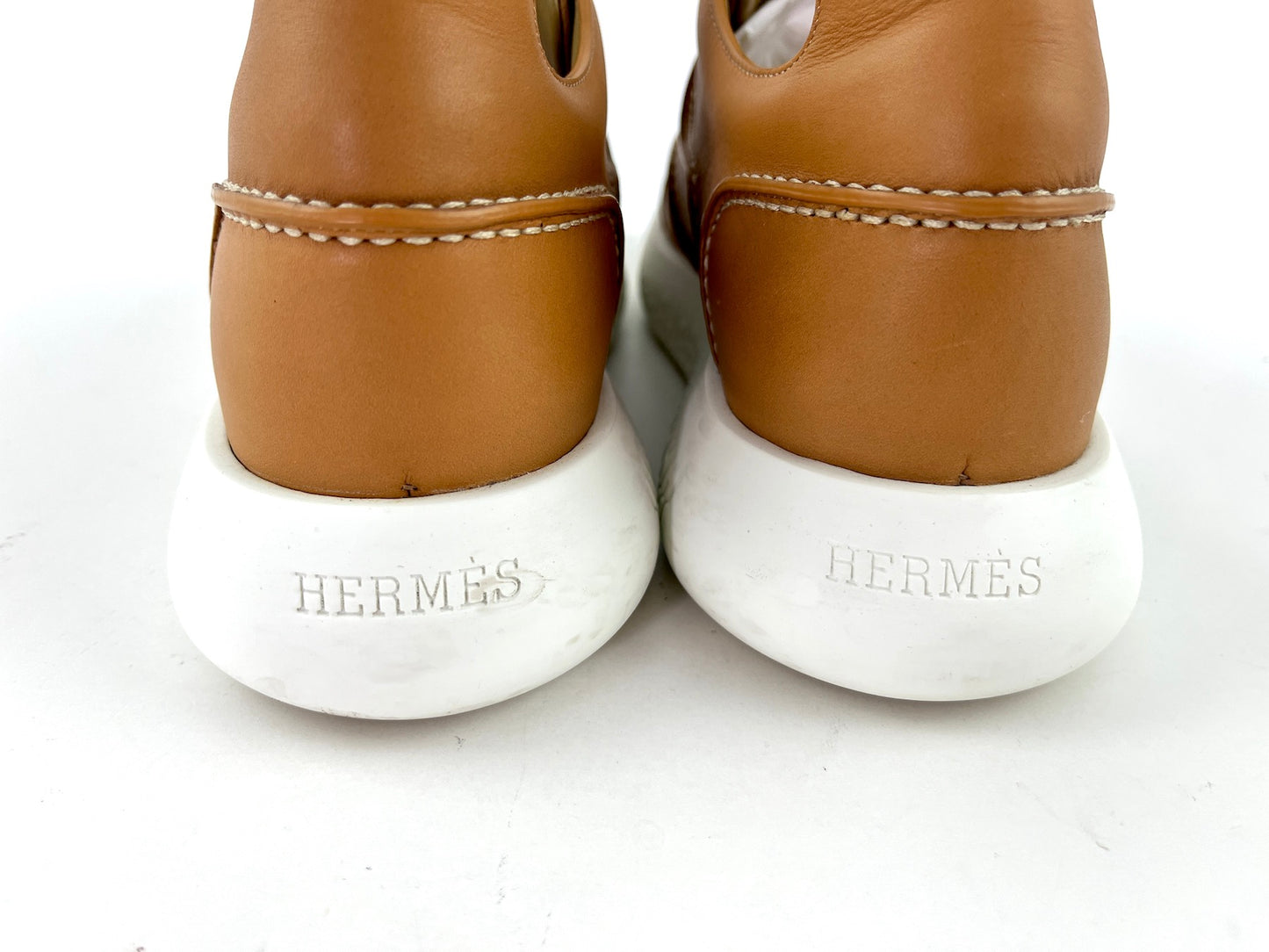 HERMES Turn Veau Sport Brown Leather H Sneakers 38 7.5