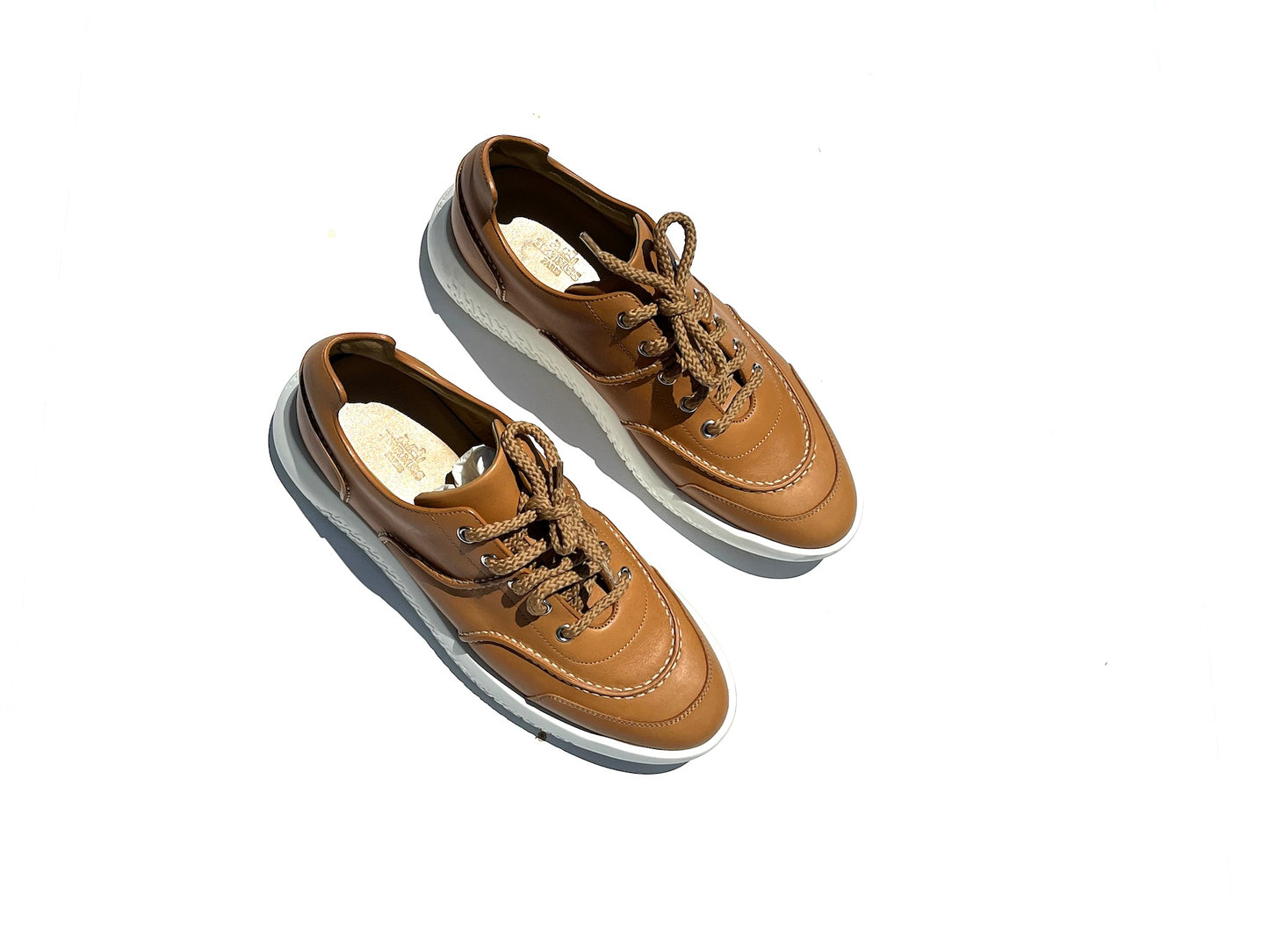 HERMES Turn Veau Sport Brown Leather H Sneakers 38 7.5