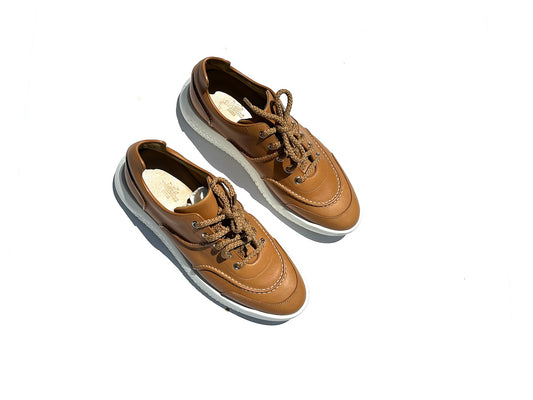 HERMES Turn Veau Sport Brown Leather H Sneakers 38 7.5