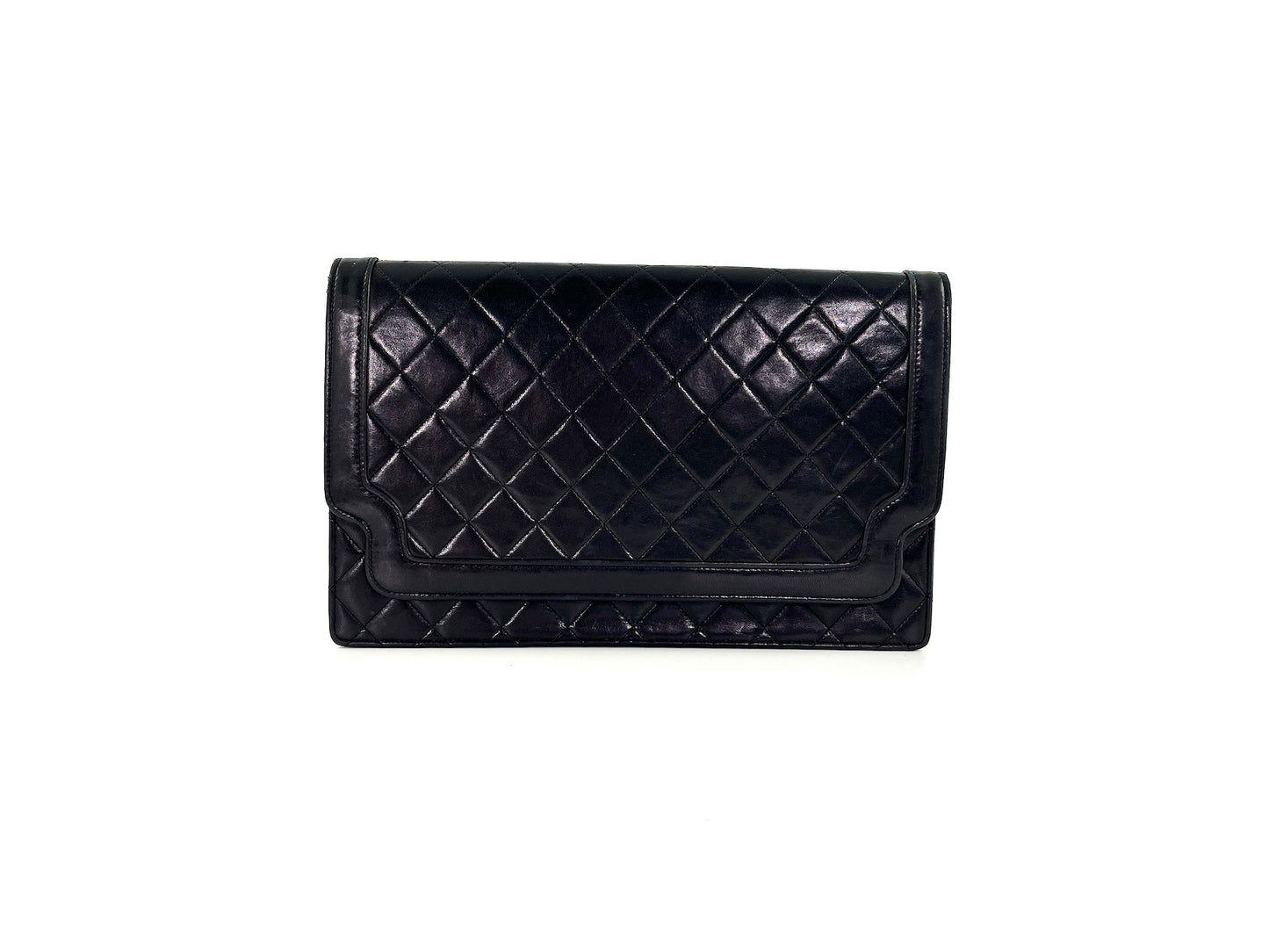 Vintage CHANEL Black Leather Quilted Flap Bag Clutch