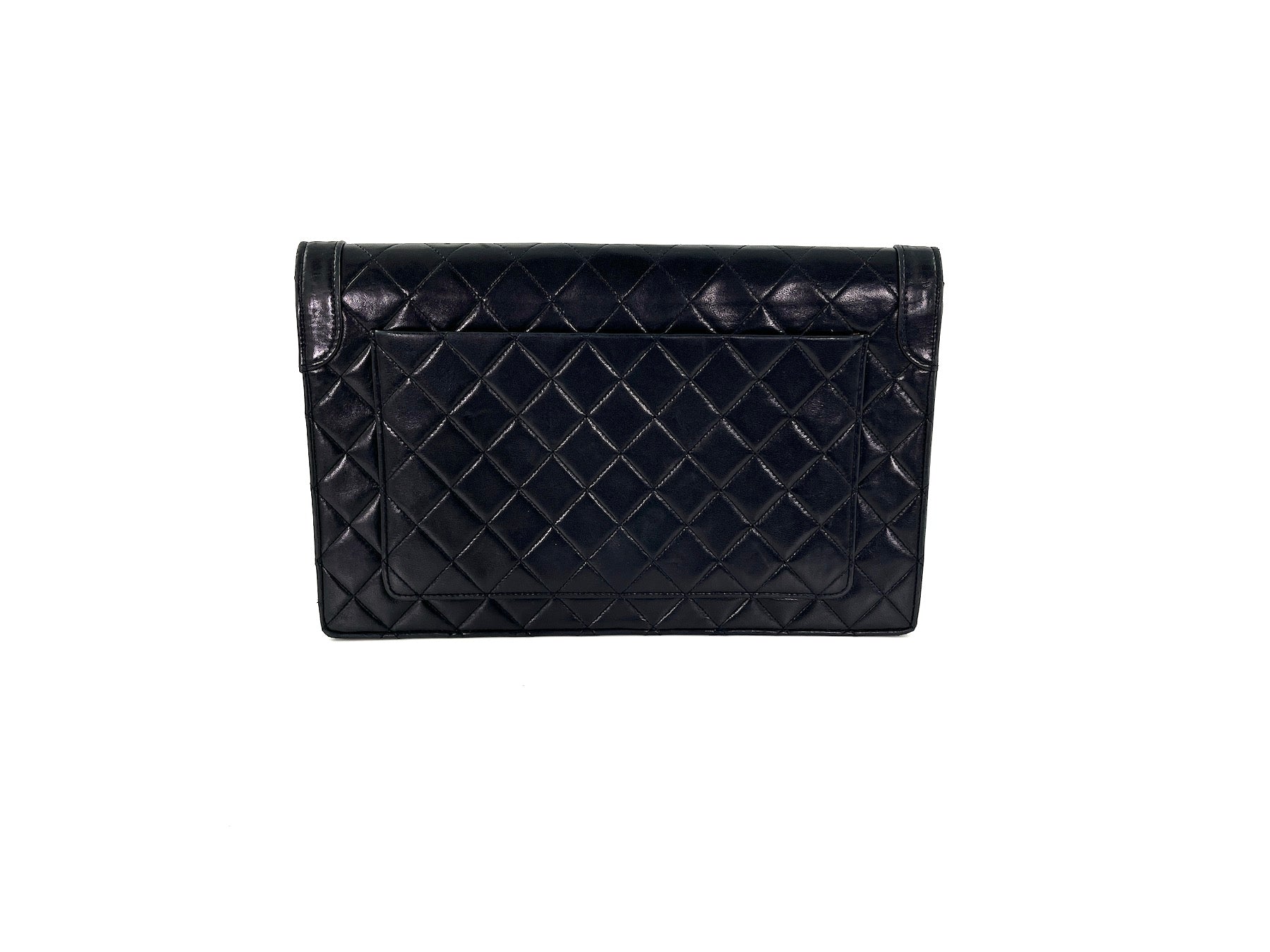 Vintage CHANEL Black Leather Quilted Flap Bag Clutch