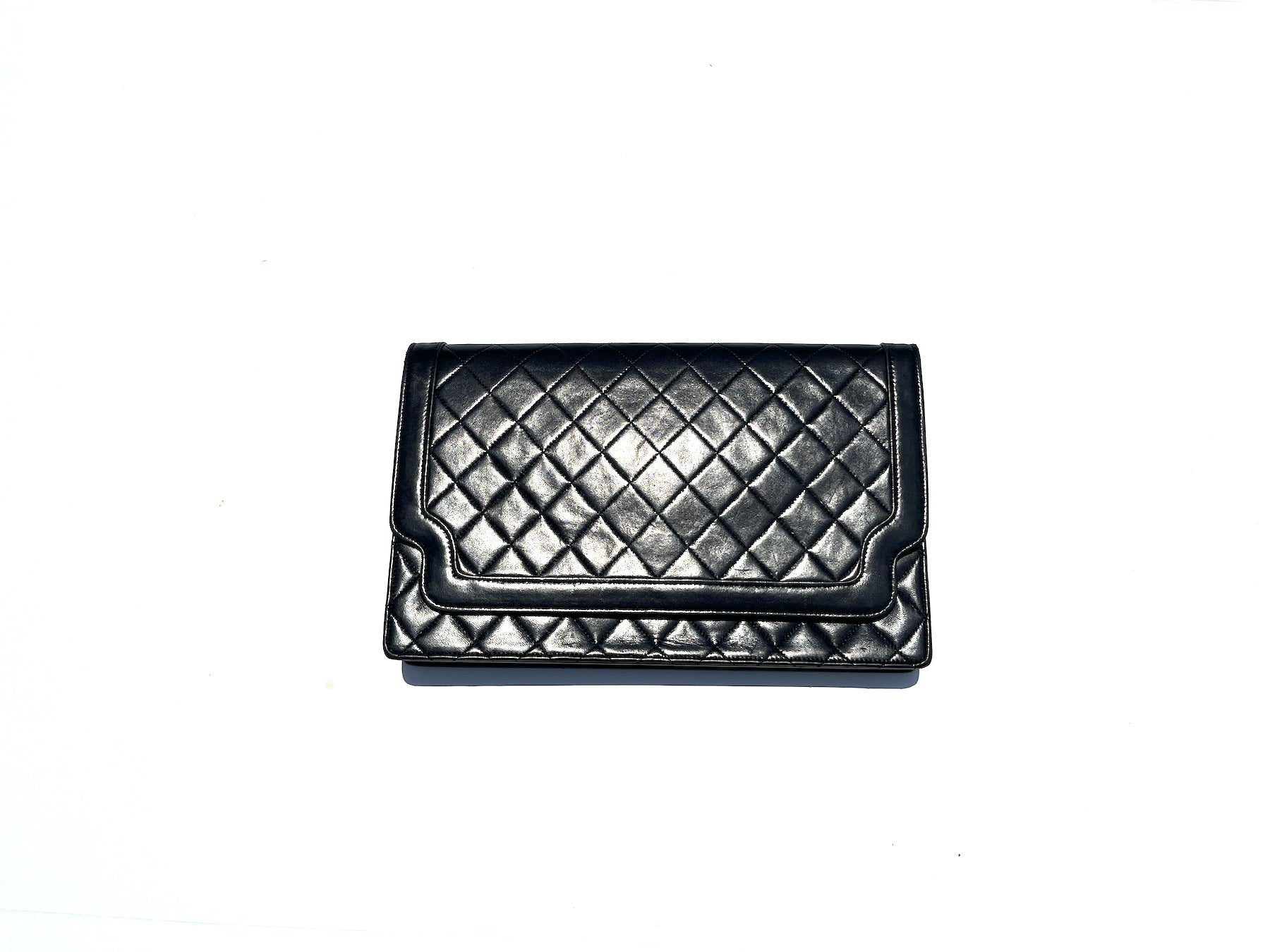 Vintage CHANEL Black Leather Quilted Flap Bag Clutch