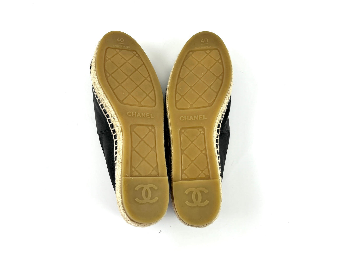 CHANEL Black Leather CC Logo Espadrille Flats 40