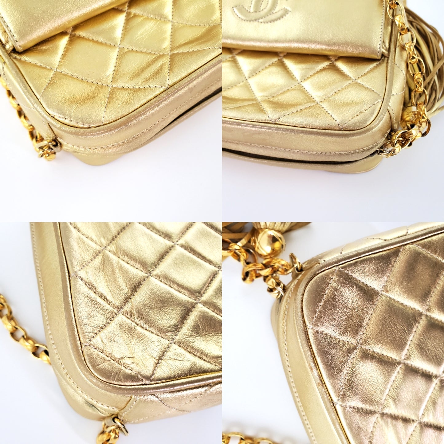 Vintage Chanel Quilted Gold CC Camera Tassel Shoulder Bag