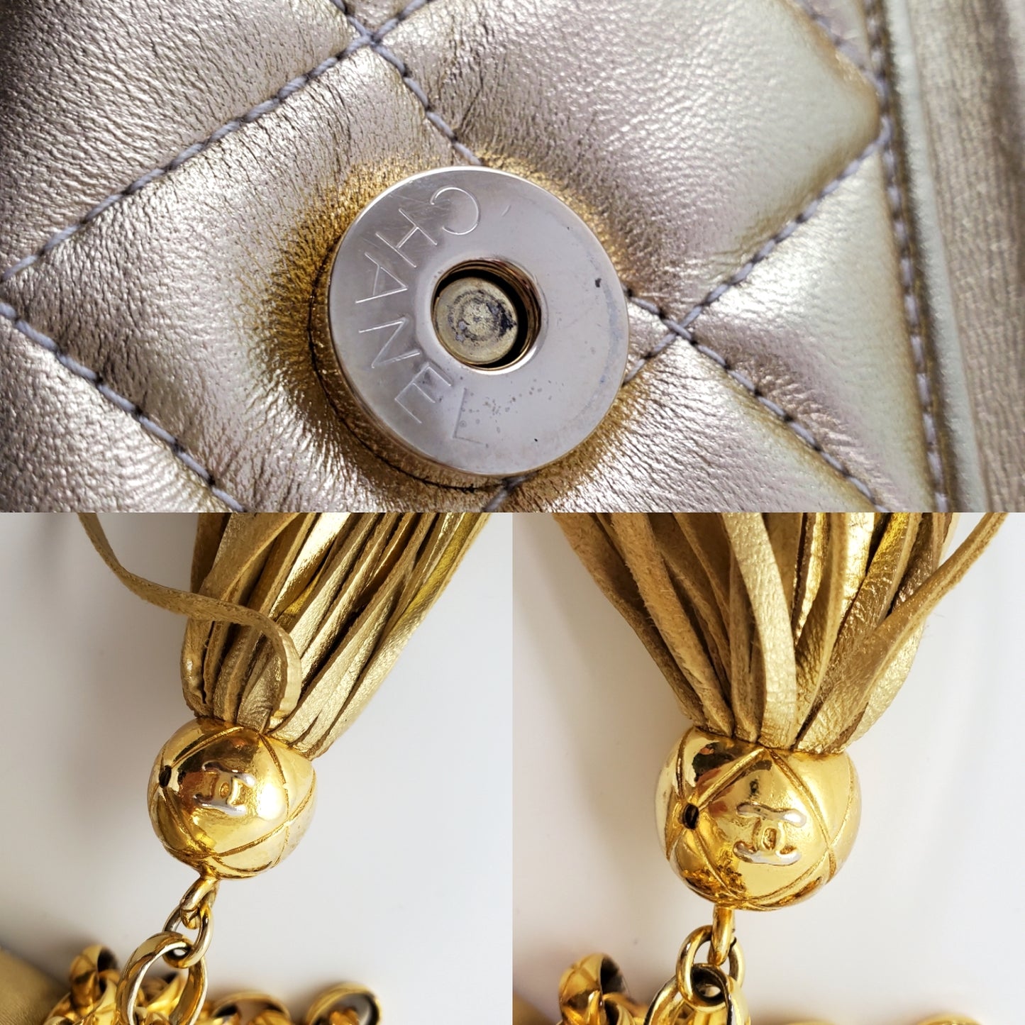 Vintage Chanel Quilted Gold CC Camera Tassel Shoulder Bag