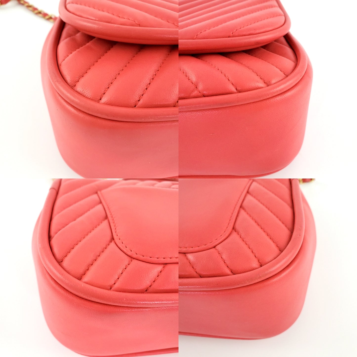 Chanel Red Reverse Chevron Quilted Round Top Handle Flap Bag