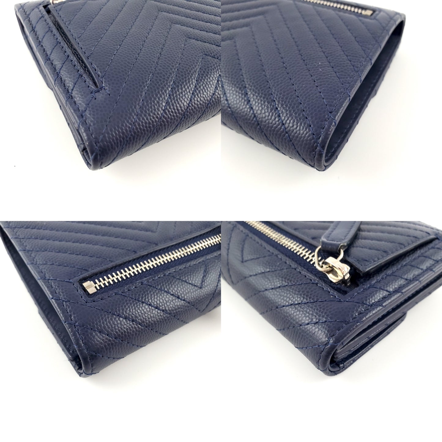 CHANEL Classic Navy Caviar Compact Quilted Flap Chevron Wallet