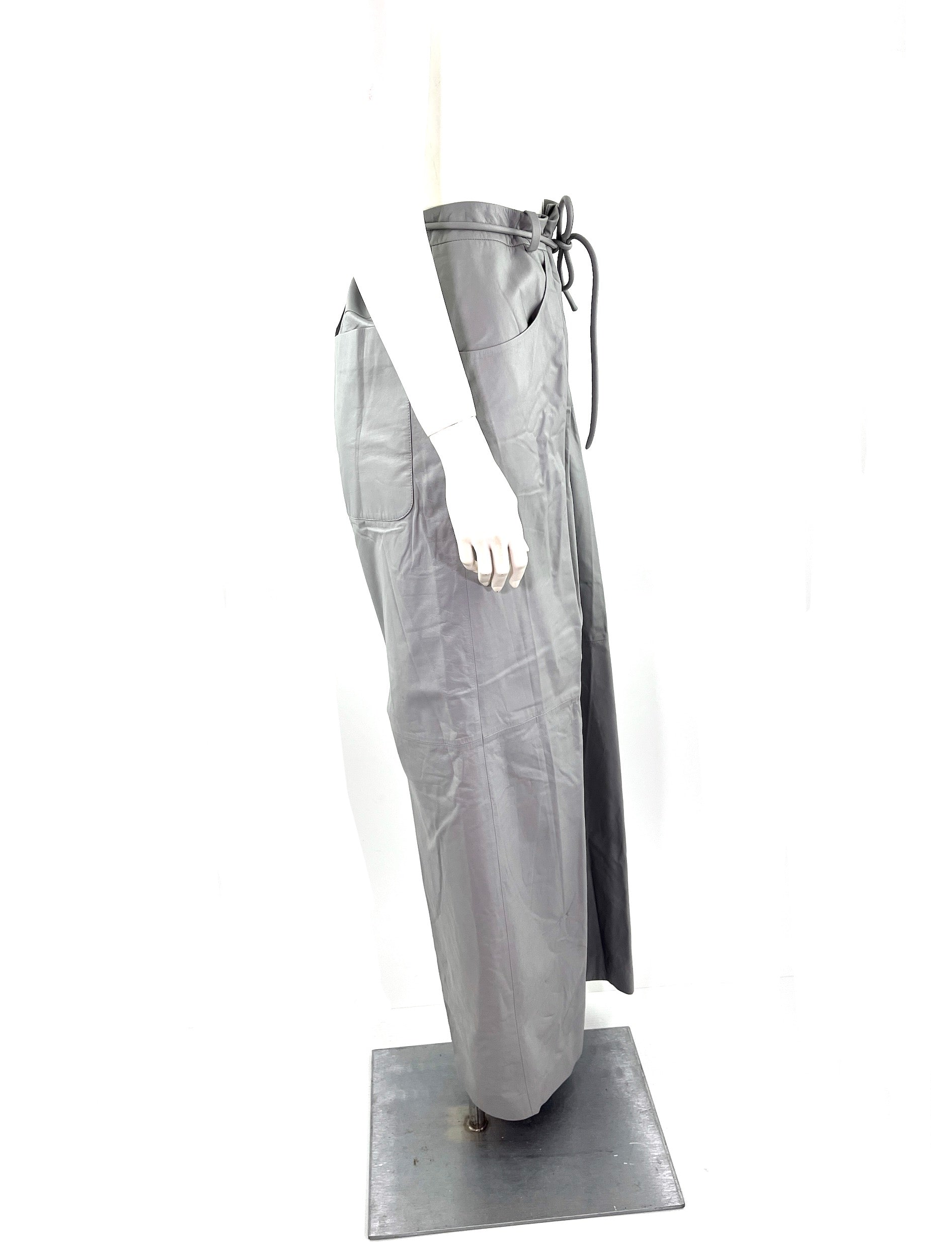 New CHANEL 2014 Gray Leather Wide Leg Pants 42 8