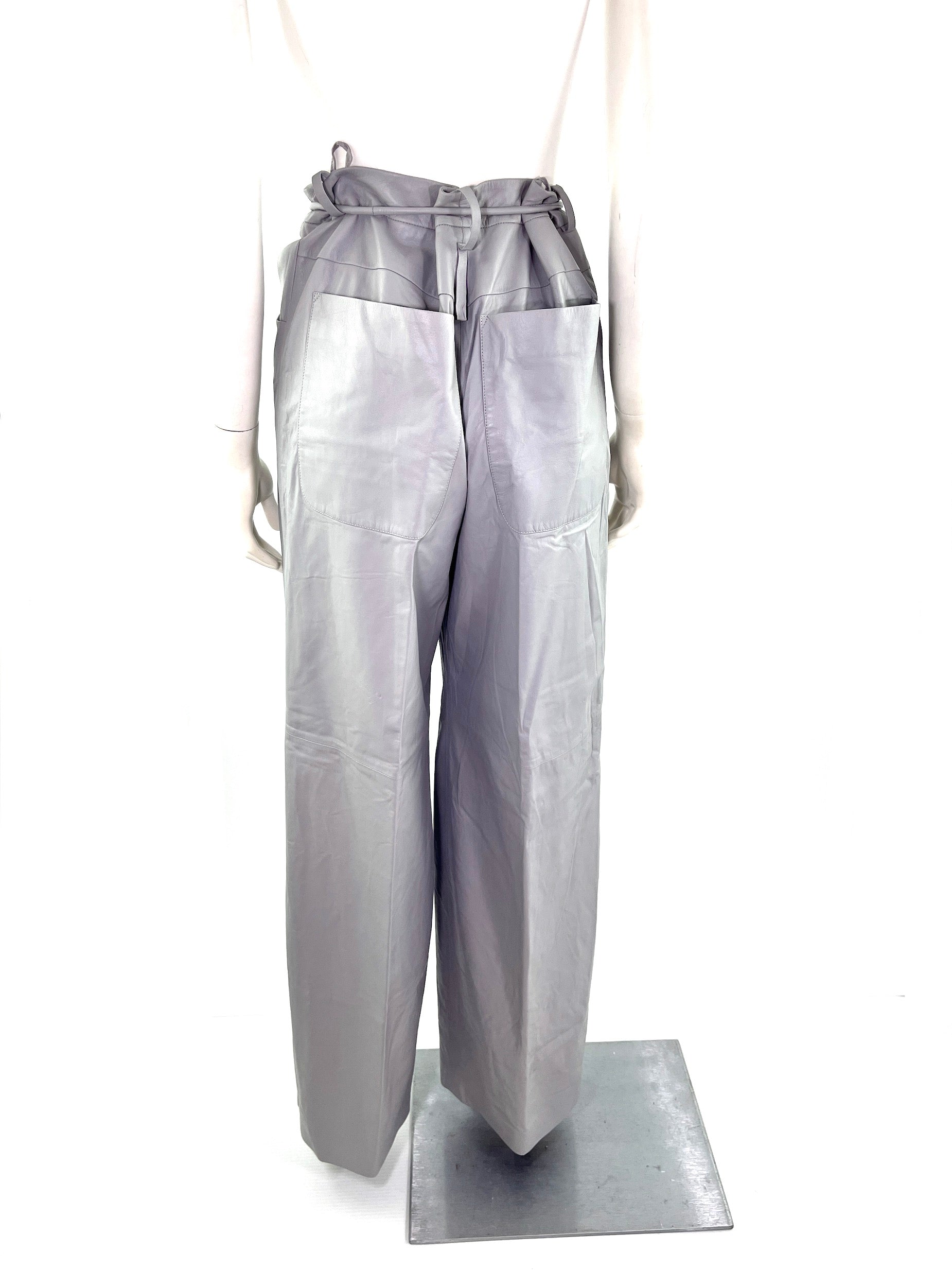 New CHANEL 2014 Gray Leather Wide Leg Pants 42 8