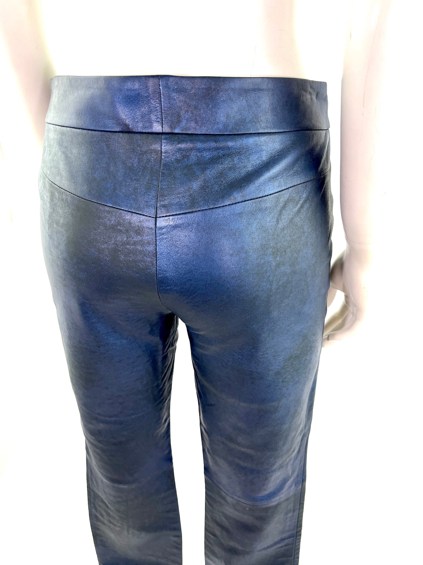 CHANEL Navy Blue Leather Straight Leg Pants 36 2