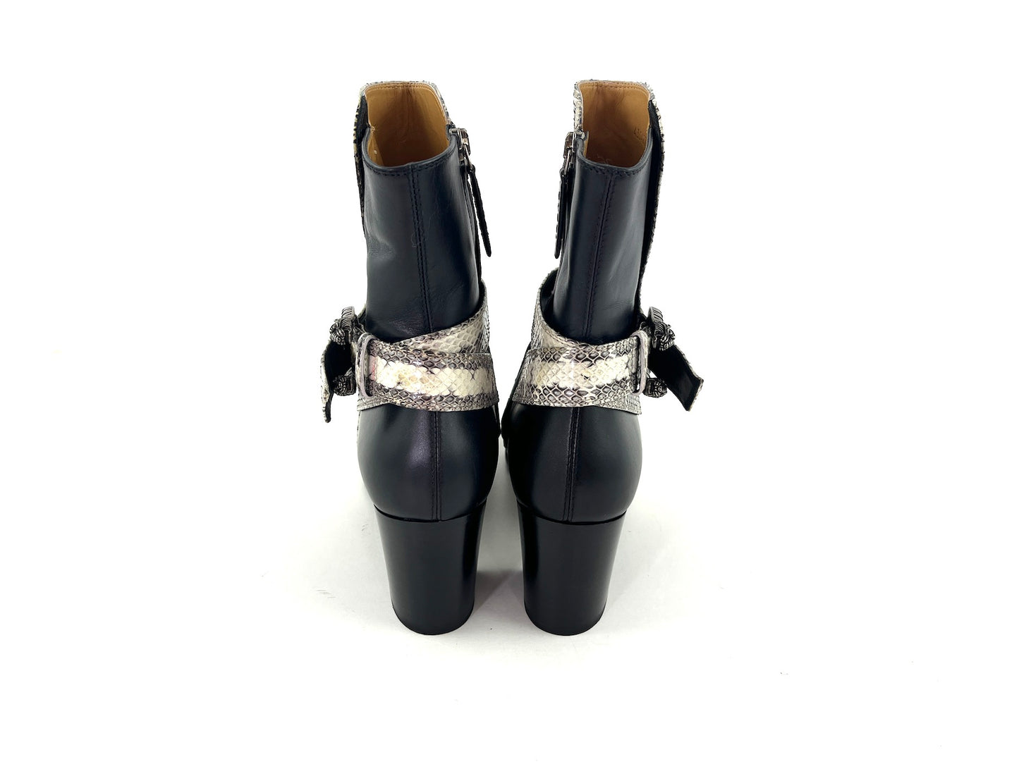 GUCCI Dionysus Snakeskin Black White Boots 38.5 8.5