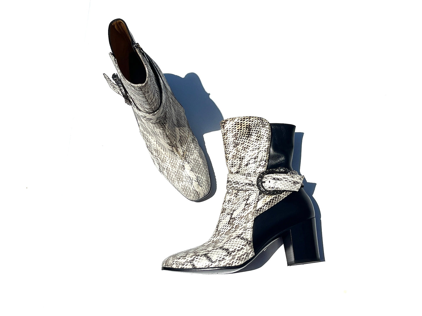 GUCCI Dionysus Snakeskin Black White Boots 38.5 8.5