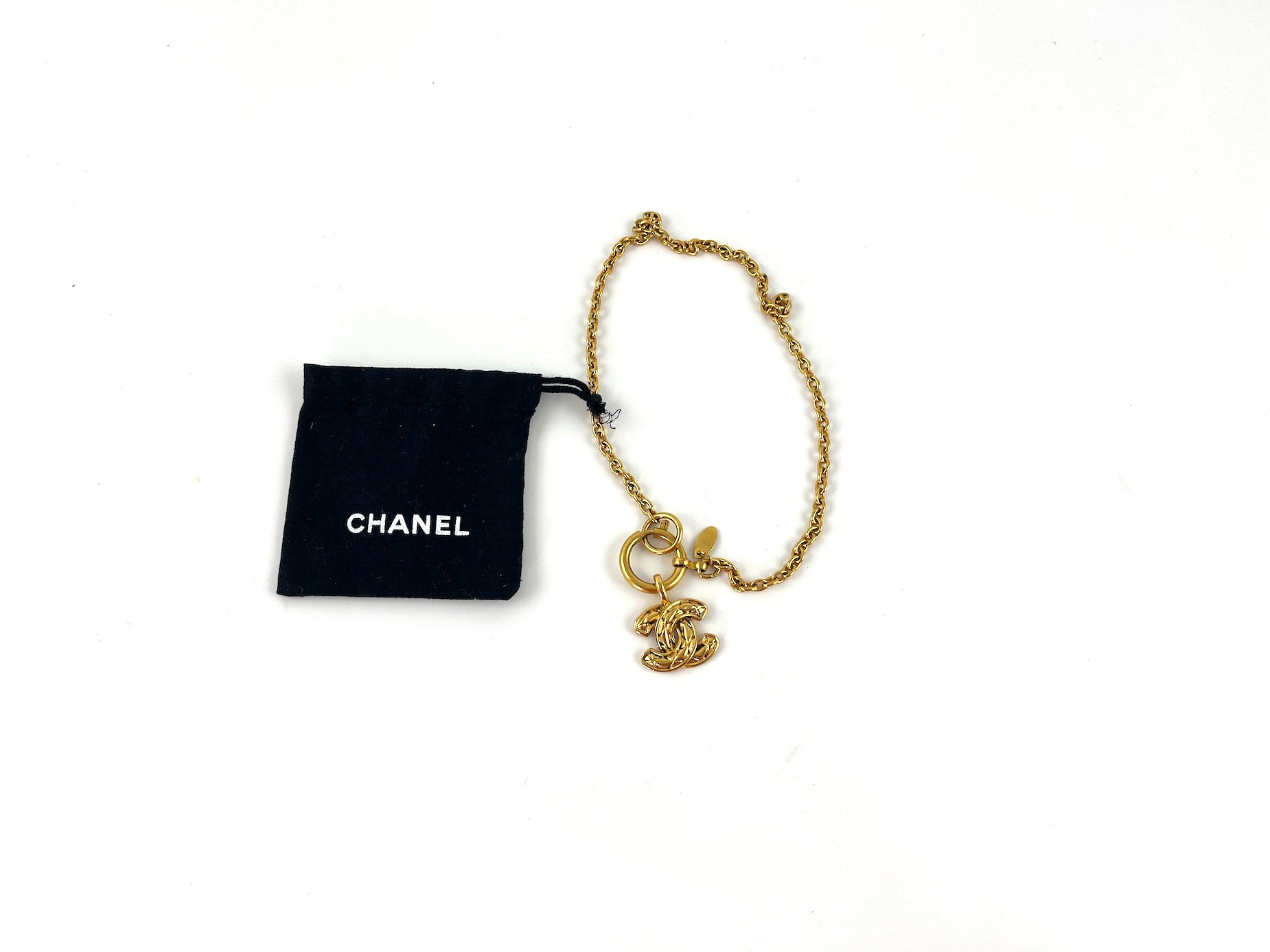 Vintage CHANEL Gold 1990’s Quilted CC Pendant Necklace