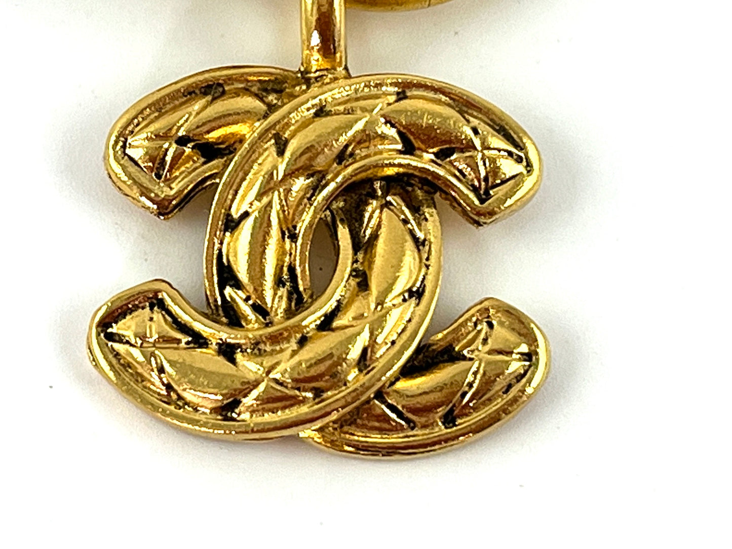 Vintage CHANEL Gold 1990’s Quilted CC Pendant Necklace