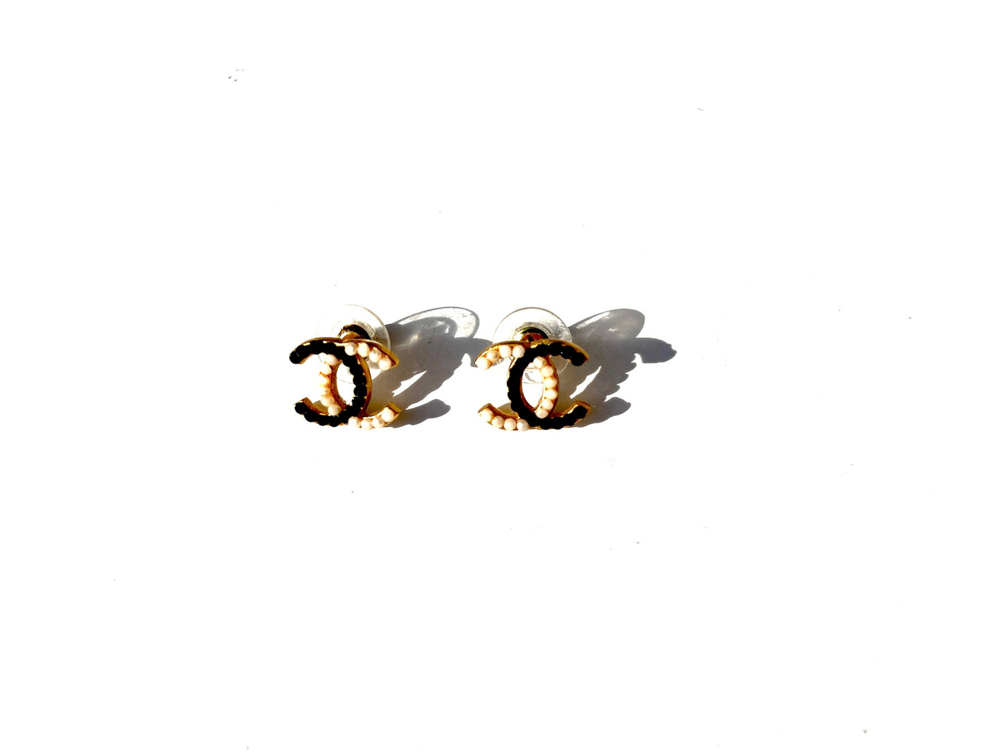 CHANEL Black 2003 Faux Pearl CC Stud Earrings