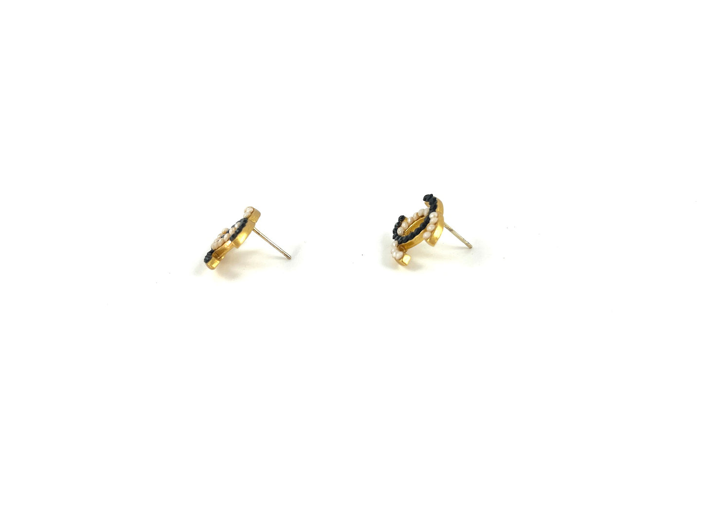 CHANEL Black 2003 Faux Pearl CC Stud Earrings