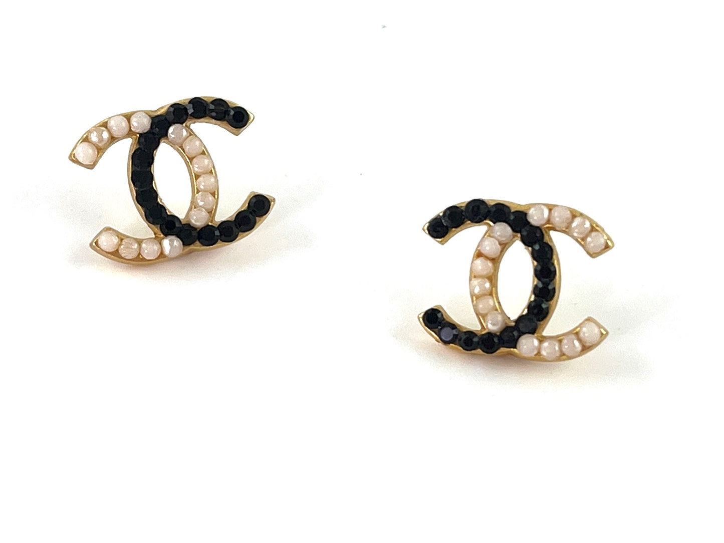 CHANEL Black 2003 Faux Pearl CC Stud Earrings