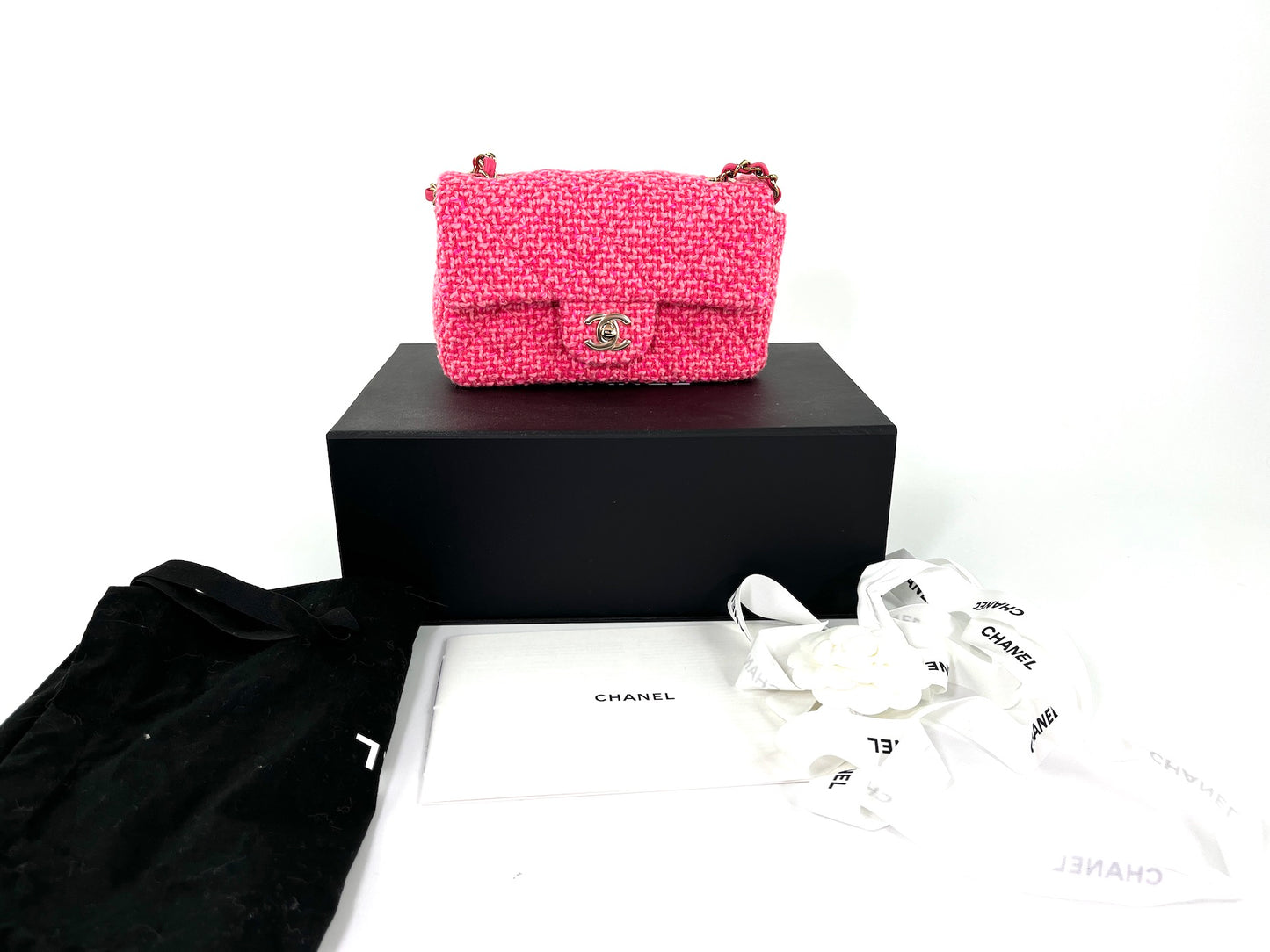 CHANEL Wool Tweed 2022 Pink Rectangular Mini Flap Bag