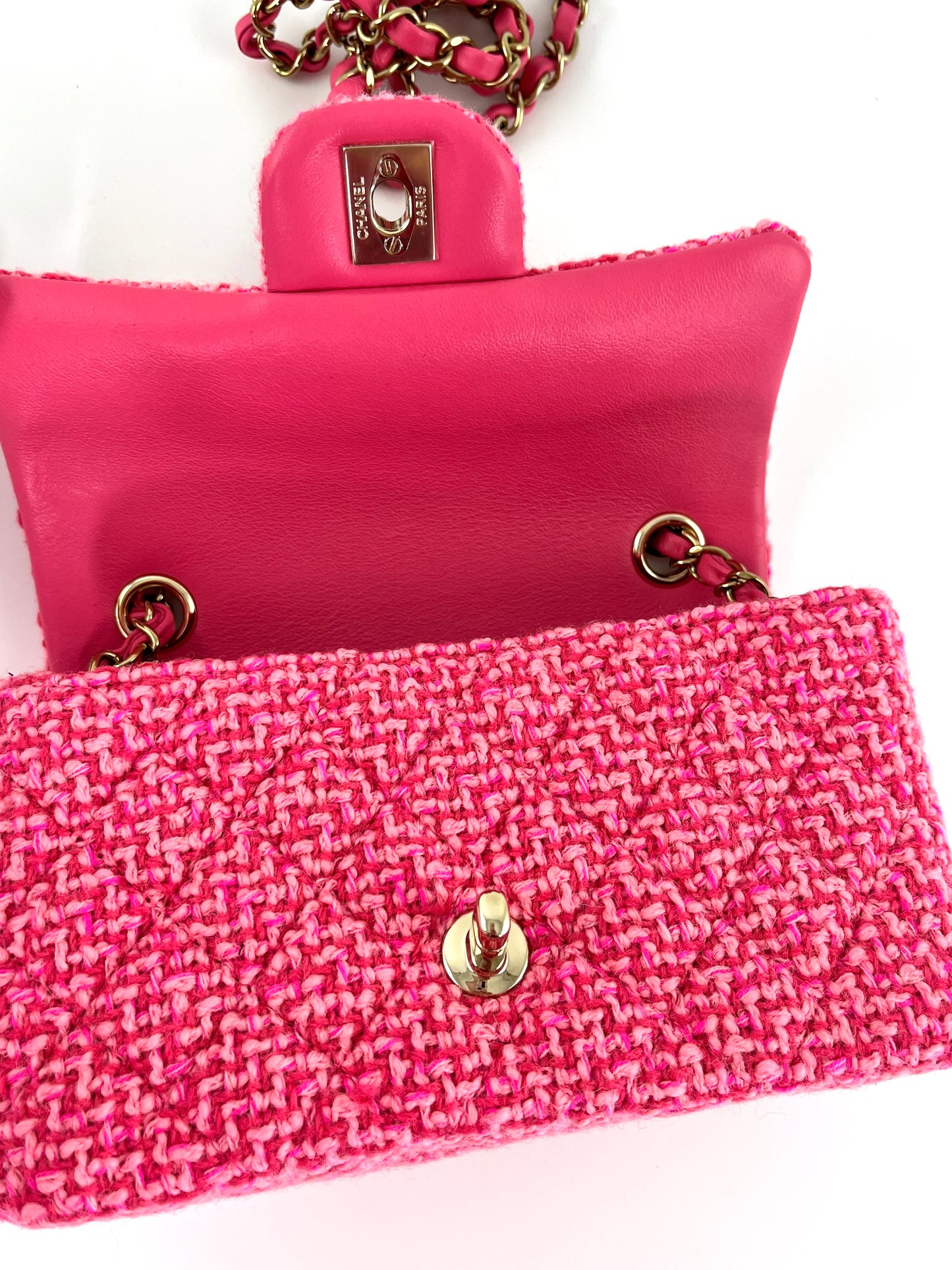 CHANEL Wool Tweed 2022 Pink Rectangular Mini Flap Bag