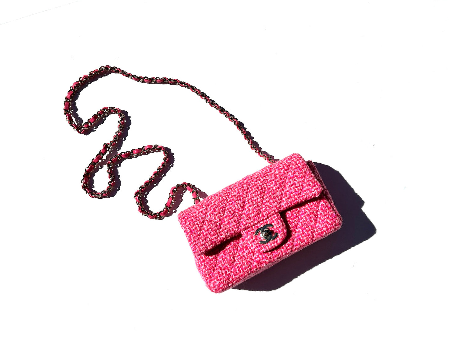 CHANEL Wool Tweed 2022 Pink Rectangular Mini Flap Bag