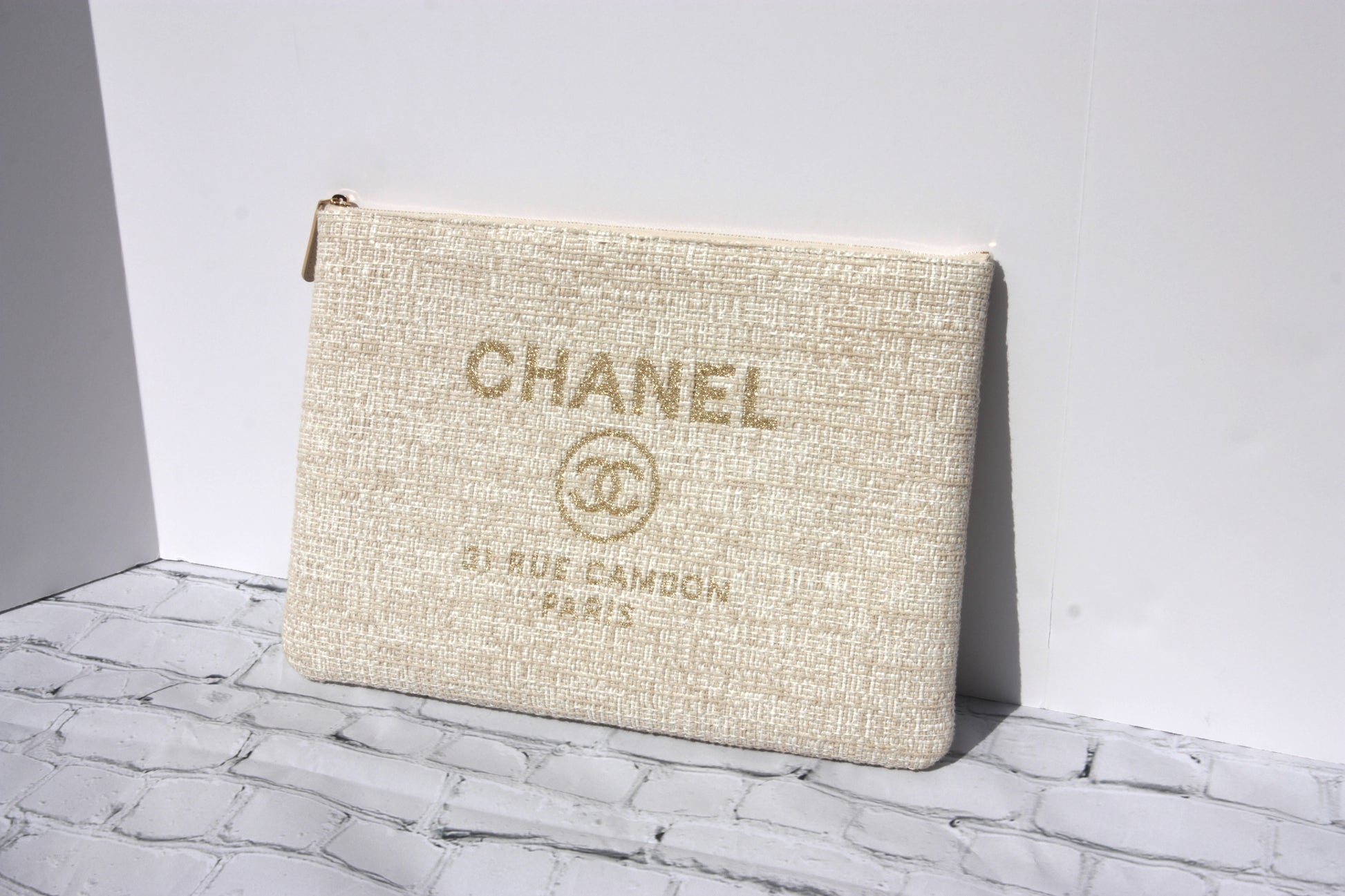 Chanel Large Deauville O-Case Woven Clutch Laptop Holder